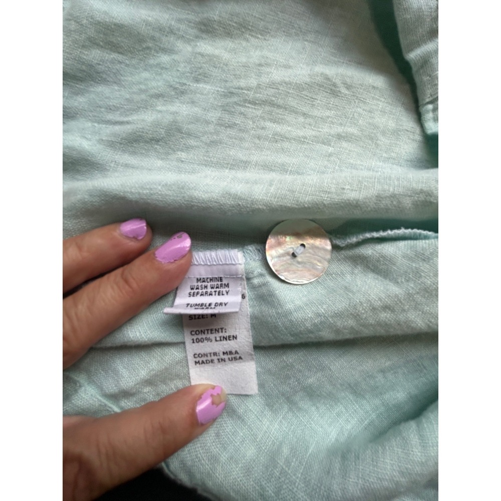 Cut Loose Womens Linen Tunic Top Aqua Blue 3/4 Sleeve Pocket Shell Button Size M - Picture 4 of 5